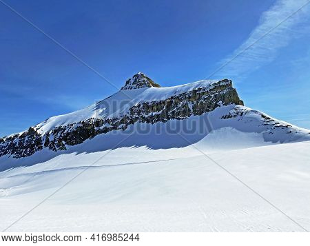 Snowy Alpine Mountain Peak Oldenhorn (oldehore Or Becca D\'audon) Located In A Mountain Massif Les D