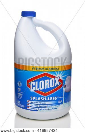 IRVINE, CALIFORNIA - APRIL 5, 2018: A Bottle of Clorox Bleach. Household bleach is a chemically combined oxidizing agent that is used to remove or lighten color.