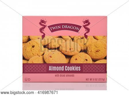 IRVINE, CALIFORNIA - 24 DECEMBER 2019: A box of Twin Dragon Almond Cookies. 