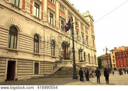Roma, Italy - October 04, 2017: Italian Parliament Building, Piazza Del Parlamento, Montecitorio, Ro