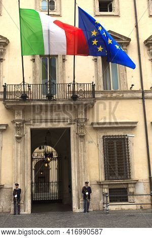 Roma, Italy - October 04, 2017: Palazzo Chigi Gate, Rome, Italy.