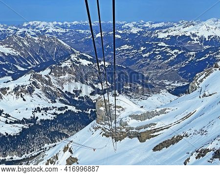 The Mountain Cable Car Col Du Pillon - Cabane - Scex Rouge (glacier 3000 Cableway) Or Aerial Ropeway