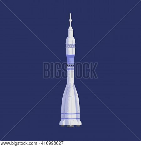 Isolated Rocket Flying In Outer Space. Futuristic Rocketship Or Spaceship. Cosmos Flight Of Intergal