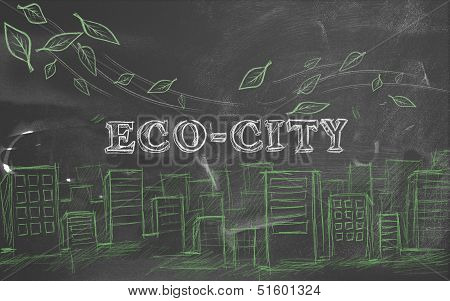 Eco-city green tourism text blackboard