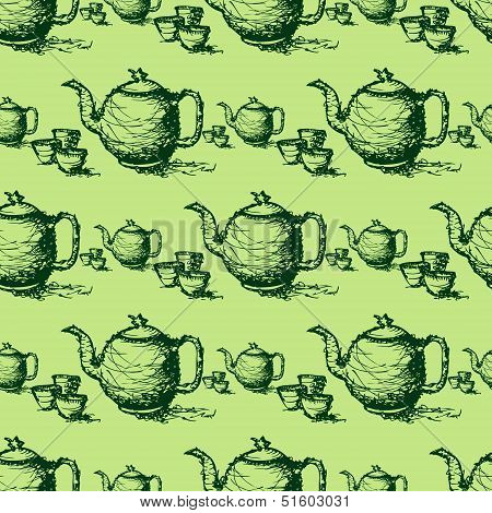 seamless pattern drawing of  teapot vector