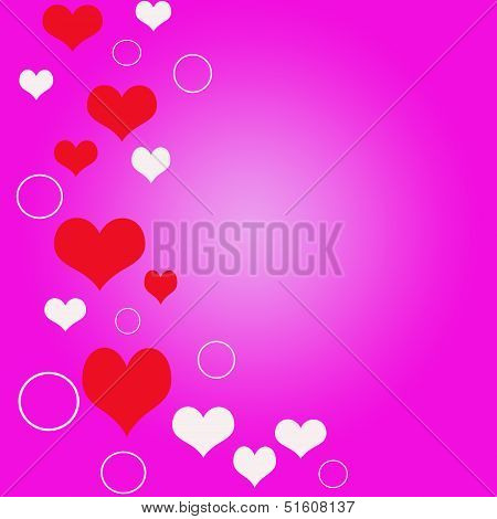 Red and white hearts on a pink background.