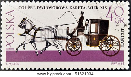 A stamp shows Horse-drawn Carriage from the series 
