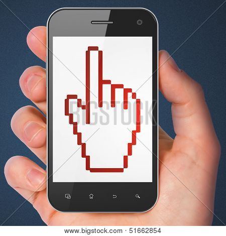 Advertising concept: Mouse Cursor on smartphone