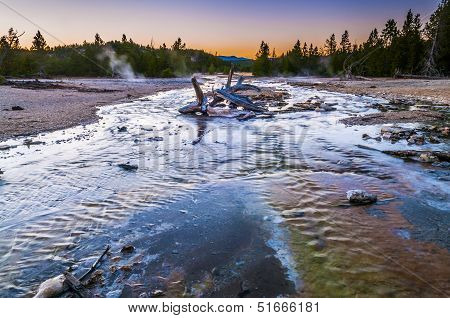 Norris Geyser Basin At Sunset