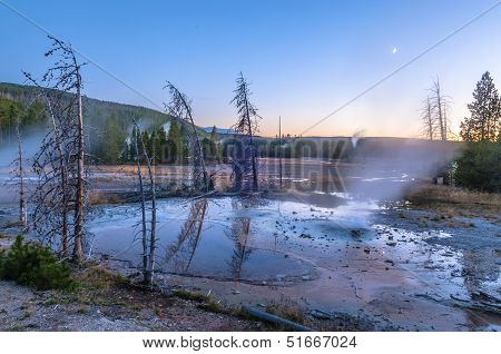 Norris Geyser Basin After Sunset