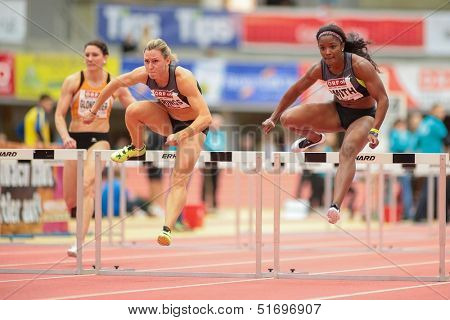 LINZ, AUSTRIA - JANUARY 31 Loreal Smith (#161 USA) places 3rd in women's 60m hurdles event on January 31, 2013 in Linz, Austria.