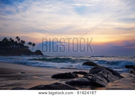 beautiful vivid sunrise  on Sri Lanka beach.