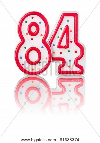 Red number 84 with reflection on a white background