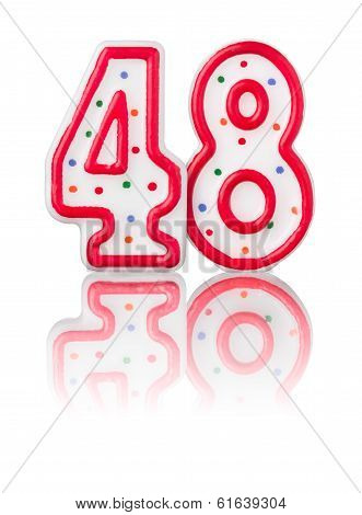 Red number 48 with reflection on a white background