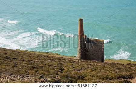 Ruins of an English tin mine Wheal Coates near St Agnes Head in Cornwall UK