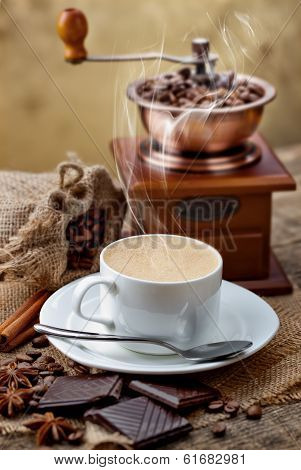 Black coffee, a cup of beans