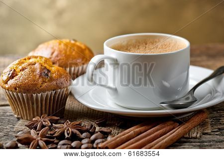 Black coffee, a cup of beans