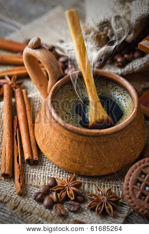 Black coffee, a cup of beans