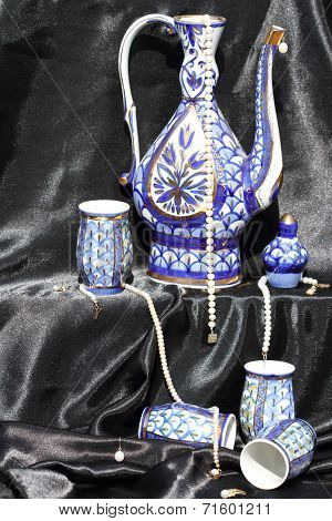 still life: pearls and porcelain