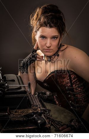 Steam Punk Woman With Typewriter