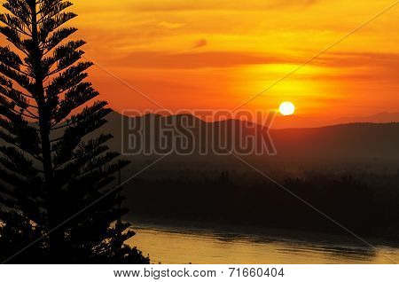 Sunset Over Mountain Range