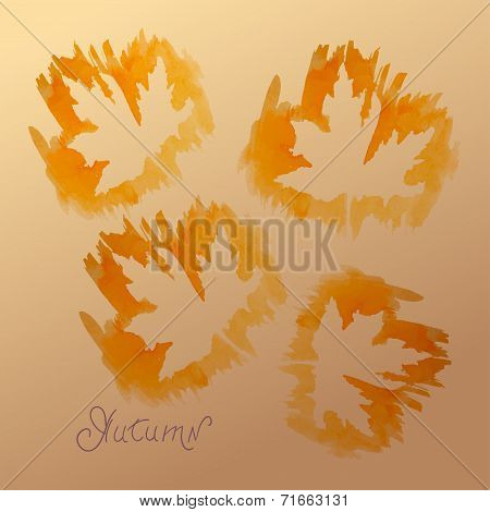 Watercolor image of autumn orange leaf of maple