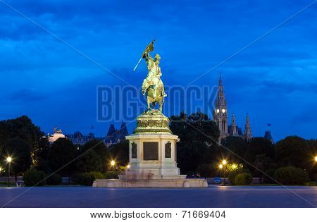 Monument Dedicated To Archduke Charles Of Austria At Night