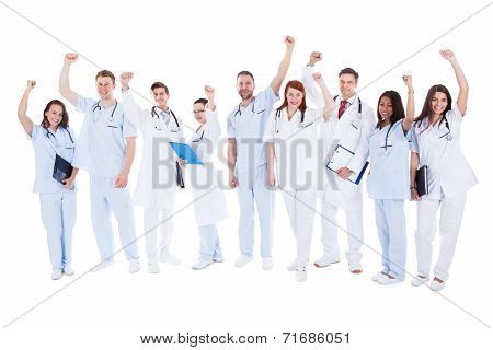 Successful Medical Team Standing Cheering