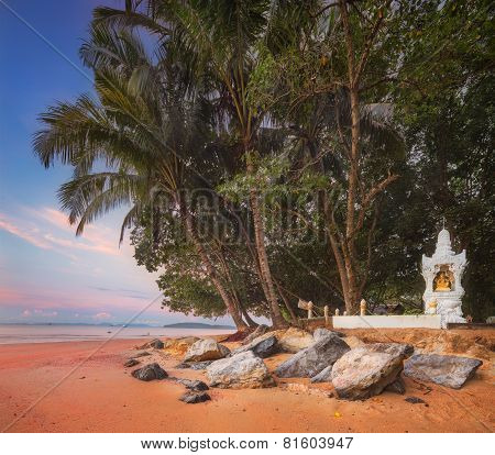 beautiful beach with colorful sky, Thailand