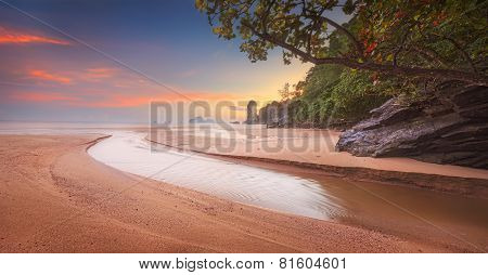 beautiful beach with colorful sky, Thailand