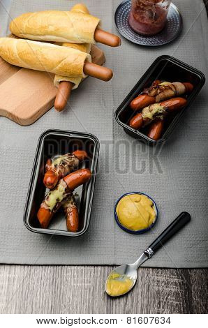 Fried Sausage In A Robe Of Bacon And Cheese