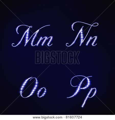 illustration of blue stars style of letters MNOP