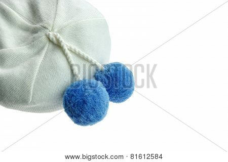 White Knitted Winter Wool Hat With Pom-pom