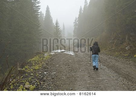 Extremal 날씨에 산책 하는 관광객의 그룹