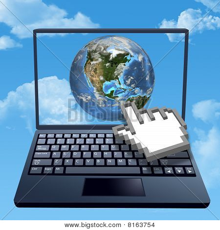 Cursor Hand klickt Internet Cloud-Welt