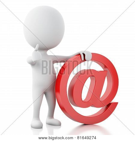 3d white people with email symbol. Isolated white