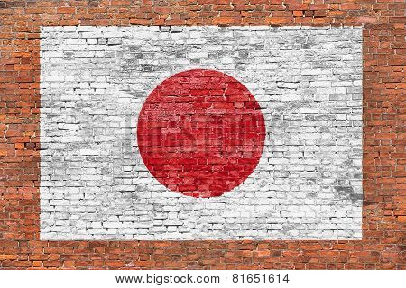 Flag Of Japan Painted Over Brick Wall
