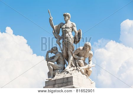 The Statue In Front Of Monumento Nazionale A Vittorio Emanuele Ii