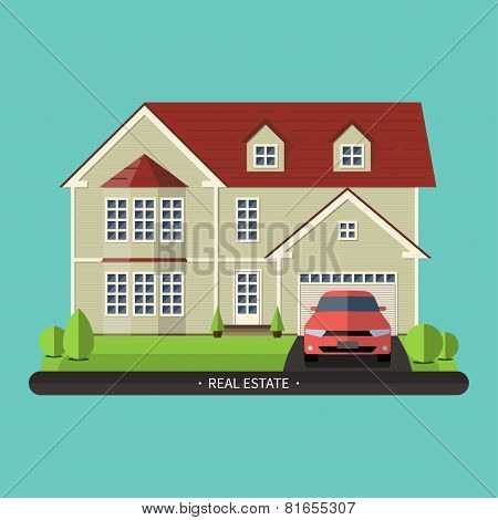 Flat design illustration of residential house