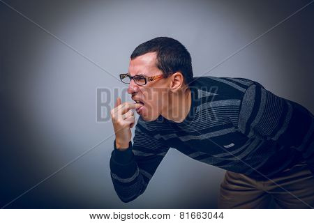 European-looking male of about thirty brunet causes vomiting fin