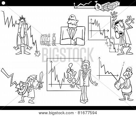 Business Cartoon Crisis Concepts Set