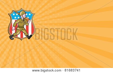 Business Card World War Two Soldier American Cartoon Shield