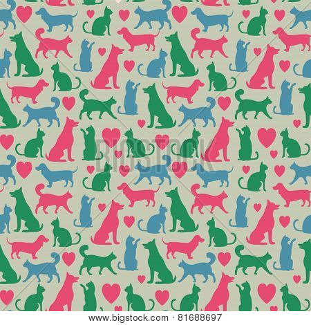 Seamless pattern with cats and dogs