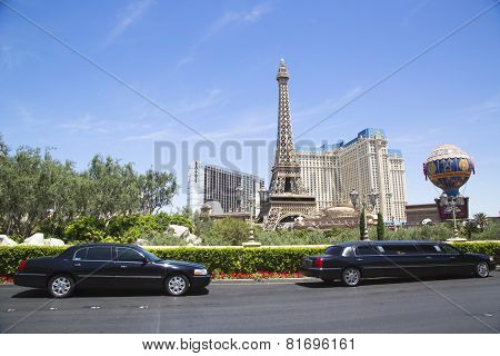 Stretch limousines in the front of Paris Hotel & Casino