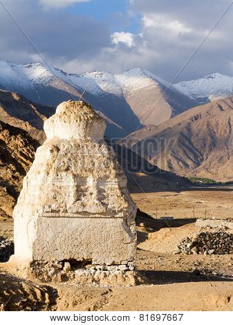 Buddhist Stupas Near The Shey Monastery Against The Himalayas Mountains