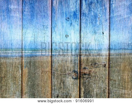 Bule Ocean And Sky On Wood Texture
