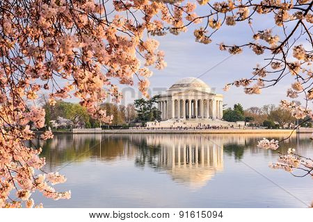 Washington, DC at the Tidal Basin and Jefferson Memorial during spring.