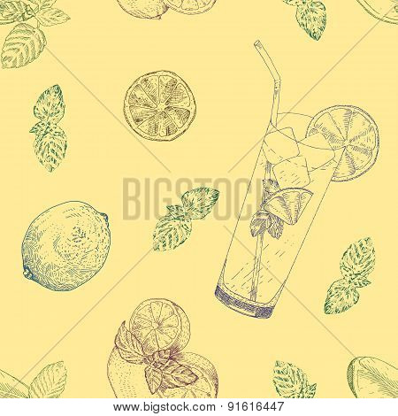 Lime and mint lemonade seamless pattern