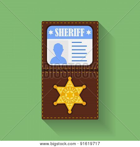 Icon of Sheriff Badge With Id Case, holder. Flat style