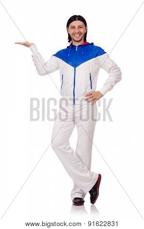 A man in white sportswear isolated on white